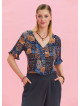 V Neck Lace Back Detail Buttoned Bohemian Blouse 4636